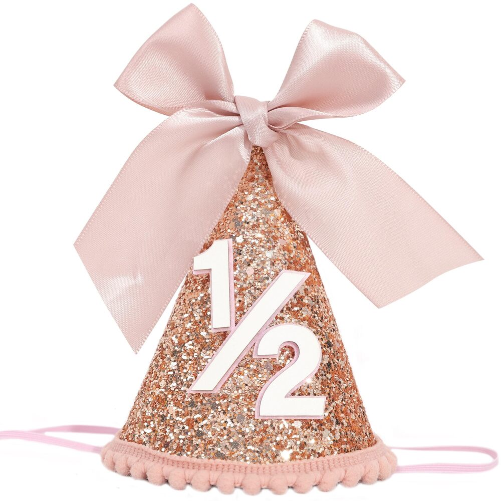 5397 Rose Gold 1/2 Birthday Hat - Bow 6 Month Birthday Party Decorations